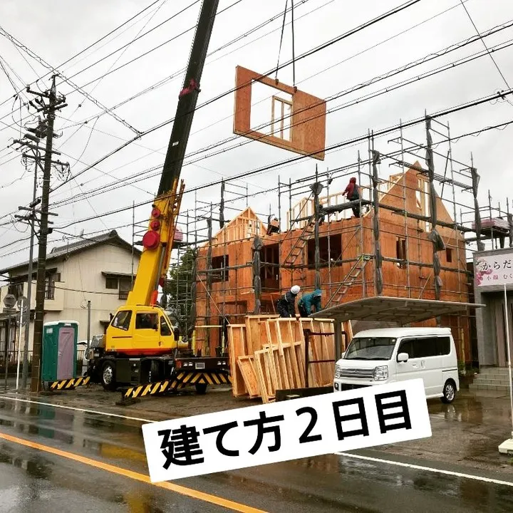 【豊川市】T様邸建て方２日目！だんだんと形が見えてきました。